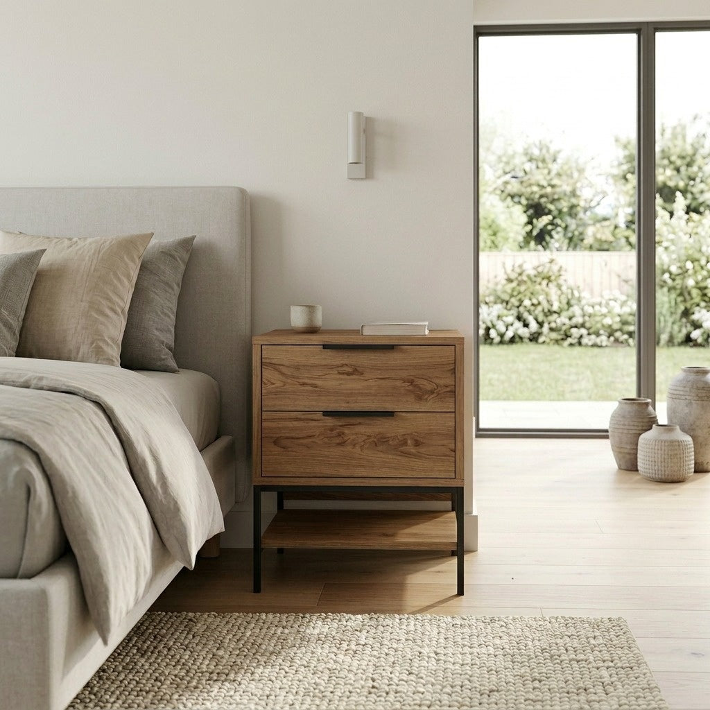Pellan 45 cm Bedside Table with 2 Soft-Close Drawers — Whiskey Oak, image 2