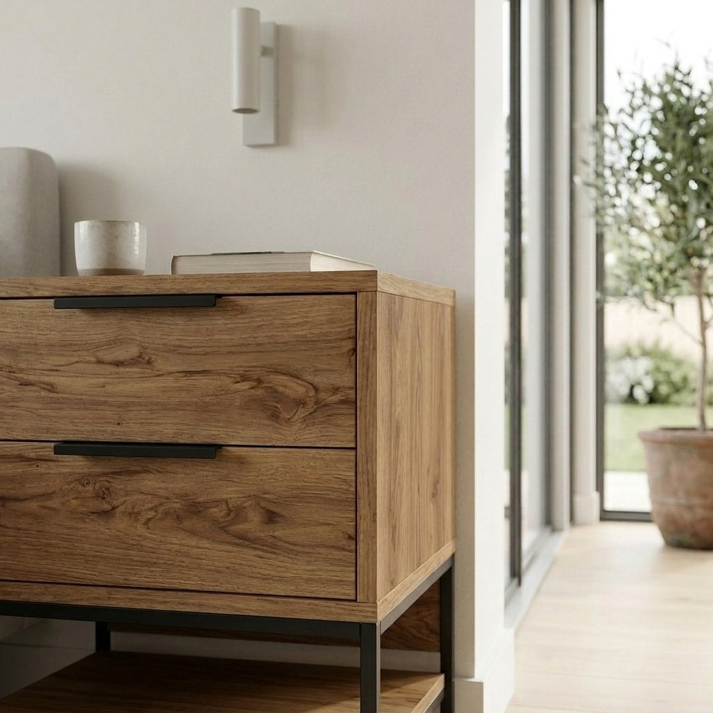 Pellan 45 cm Bedside Table with 2 Soft-Close Drawers — Whiskey Oak, image 4