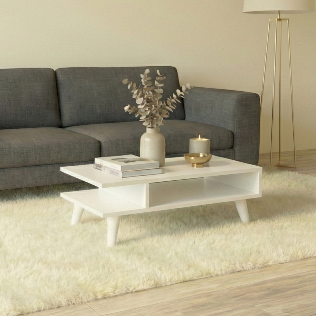 Quelso 80cm Compact Coffee Table with Open Lower Shelf — White, image 1