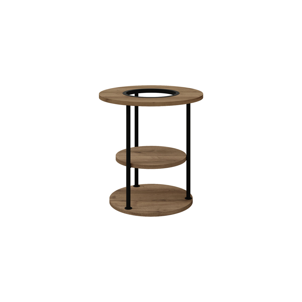 Quillo 50cm Round Side Table with Three Tiers and Metal Frame — Dark Oak Effect, image 3