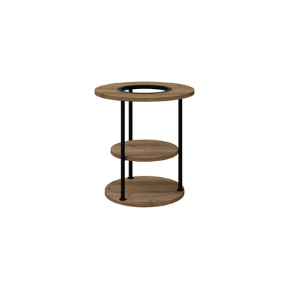 Quillo 50cm Round Side Table with Three Tiers and Metal Frame — Dark Oak Effect, image 3