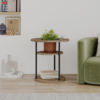 Quillo 50cm Round Side Table with Three Tiers and Metal Frame — Dark Oak Effect, image 6