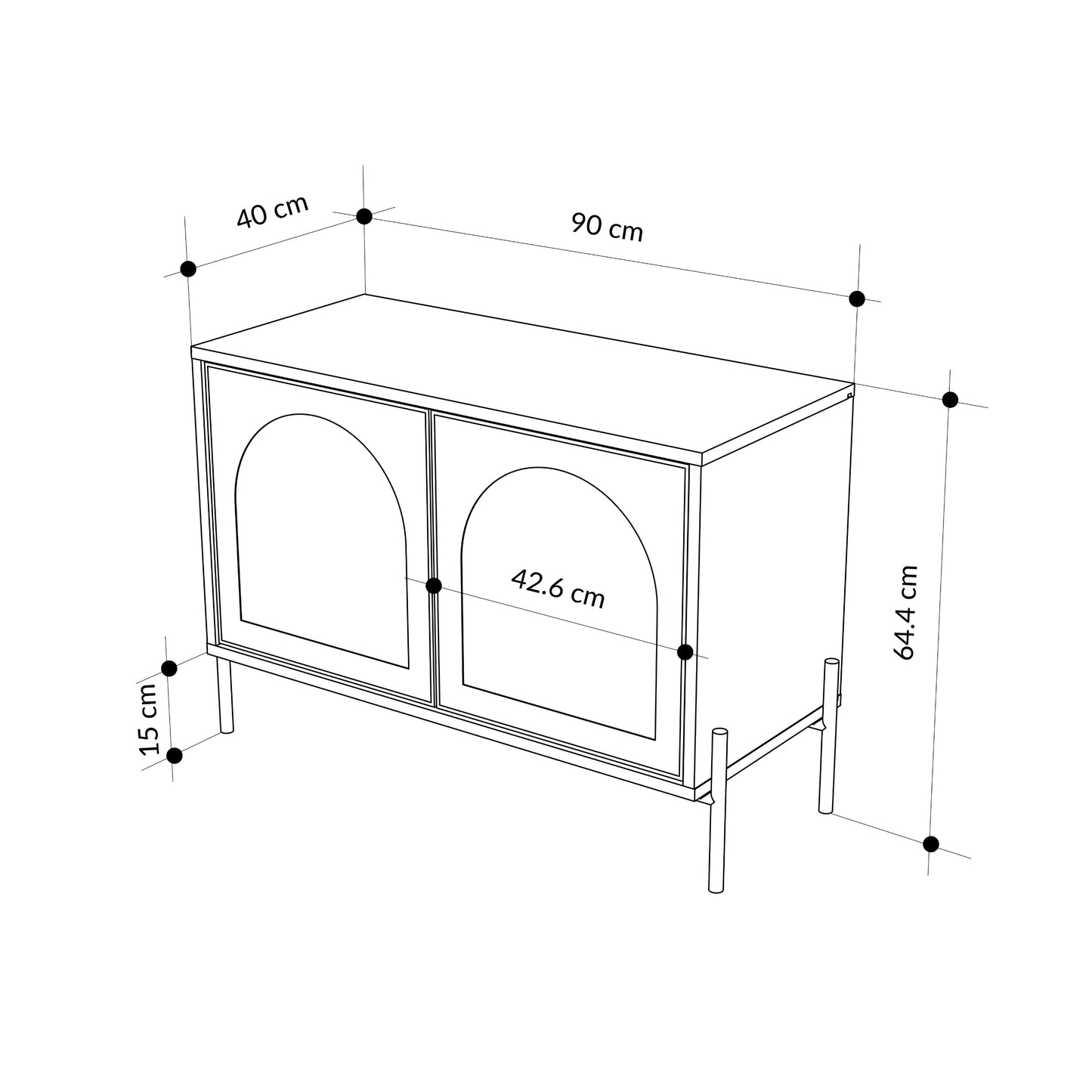 Robinson Sideboard with Fluted Glass Doors with Green Details – Modern Dark Oak Storage Cabinet with Metal Legs