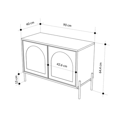 Robinson Sideboard with Fluted Glass Doors with Green Details – Modern Dark Oak Storage Cabinet with Metal Legs