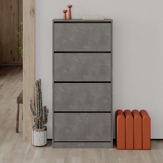 Slim retro grey hallway shoe cabinet with 4 flap compartments, ideal for narrow entryway shoe storage.