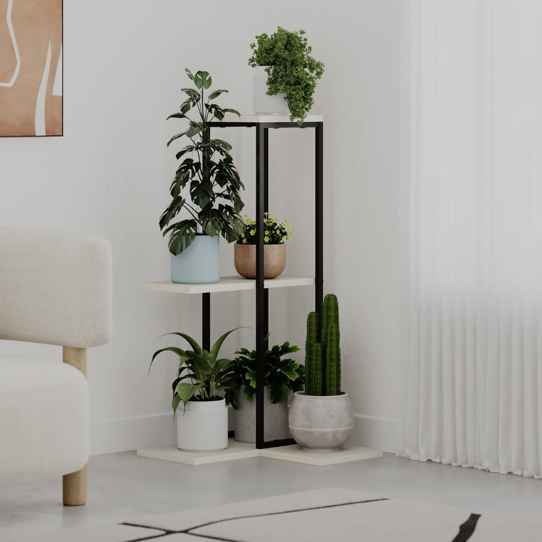 Vetra 3-Tier Plant Stand – Corner or Straight Setup, Stylish Metal Frame in Sage Green, Stone or Beige