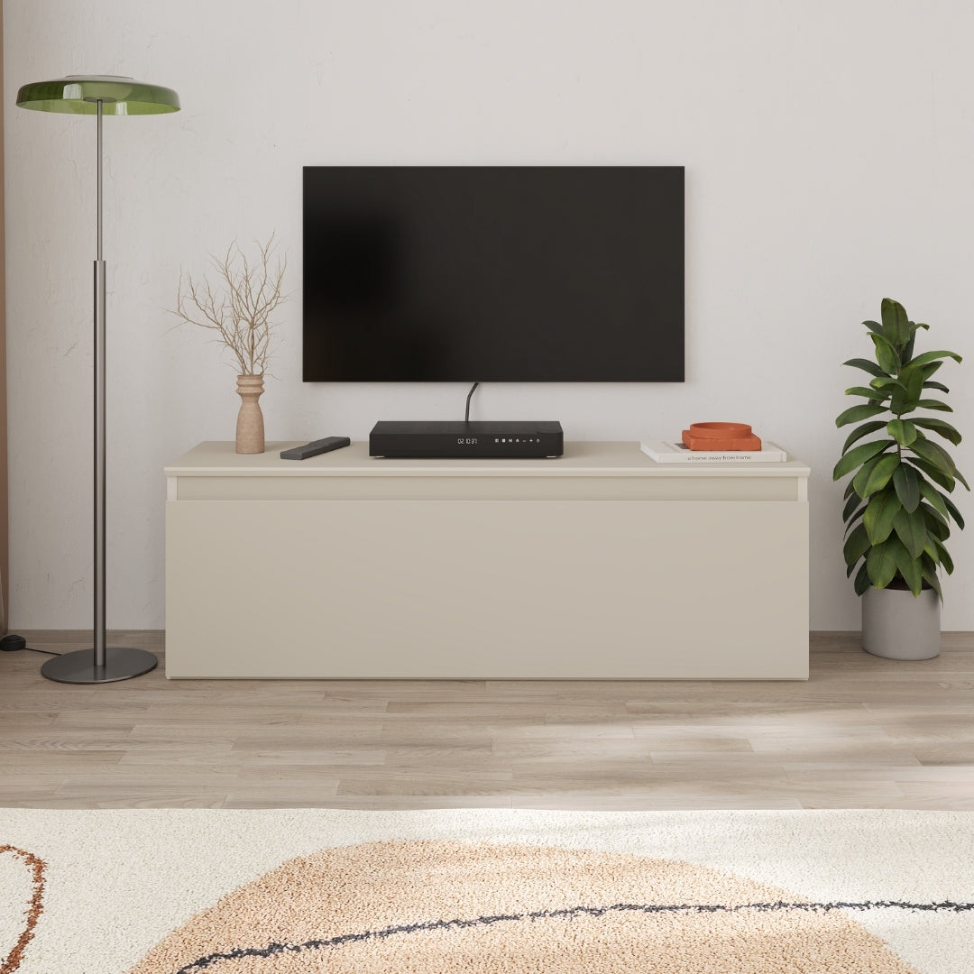 Modern Sunset TV Stand with Drop-Down Door – Compact Lowboard Unit with Hidden Storage, 120 cm