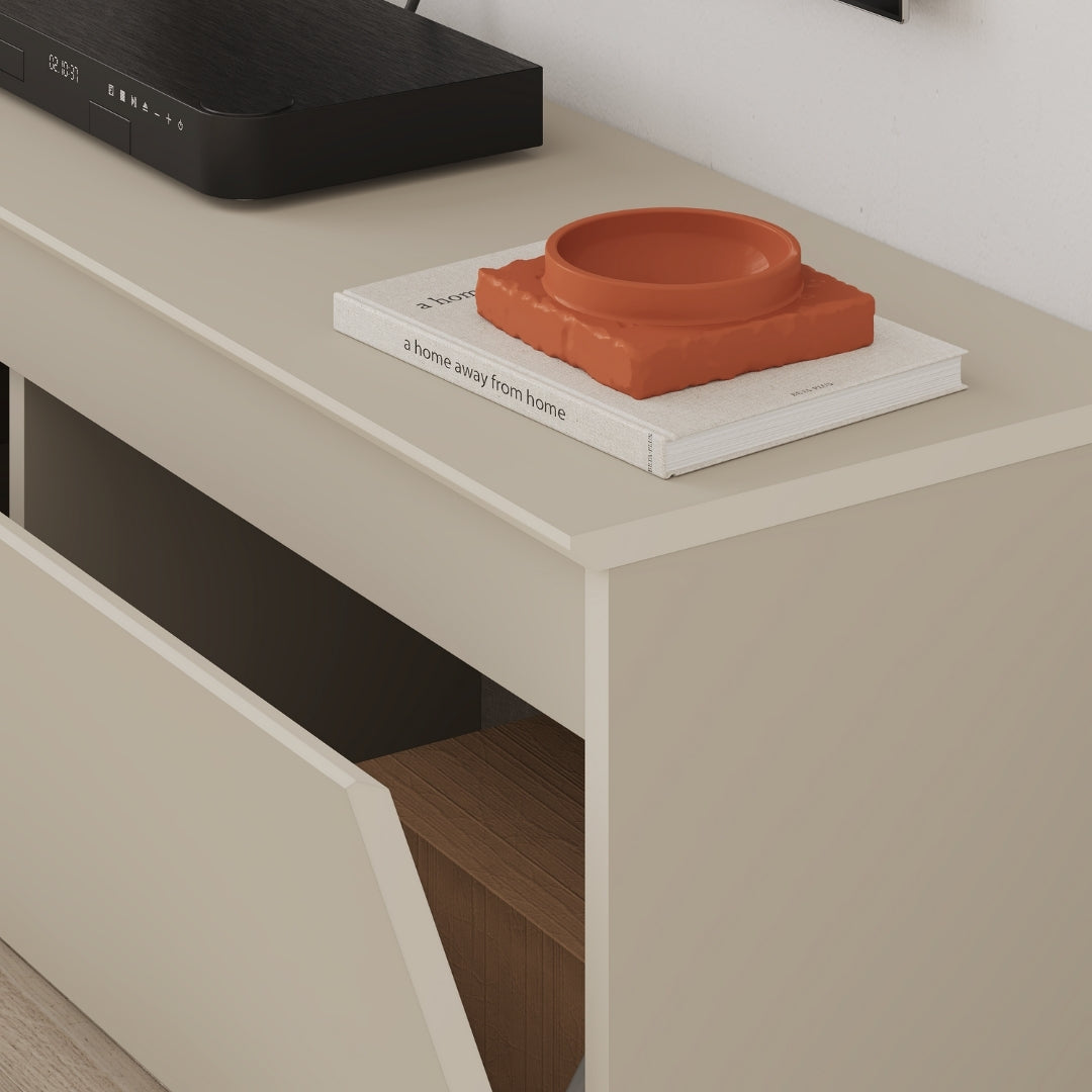 Modern Sunset TV Stand with Drop-Down Door – Compact Lowboard Unit with Hidden Storage, 120 cm
