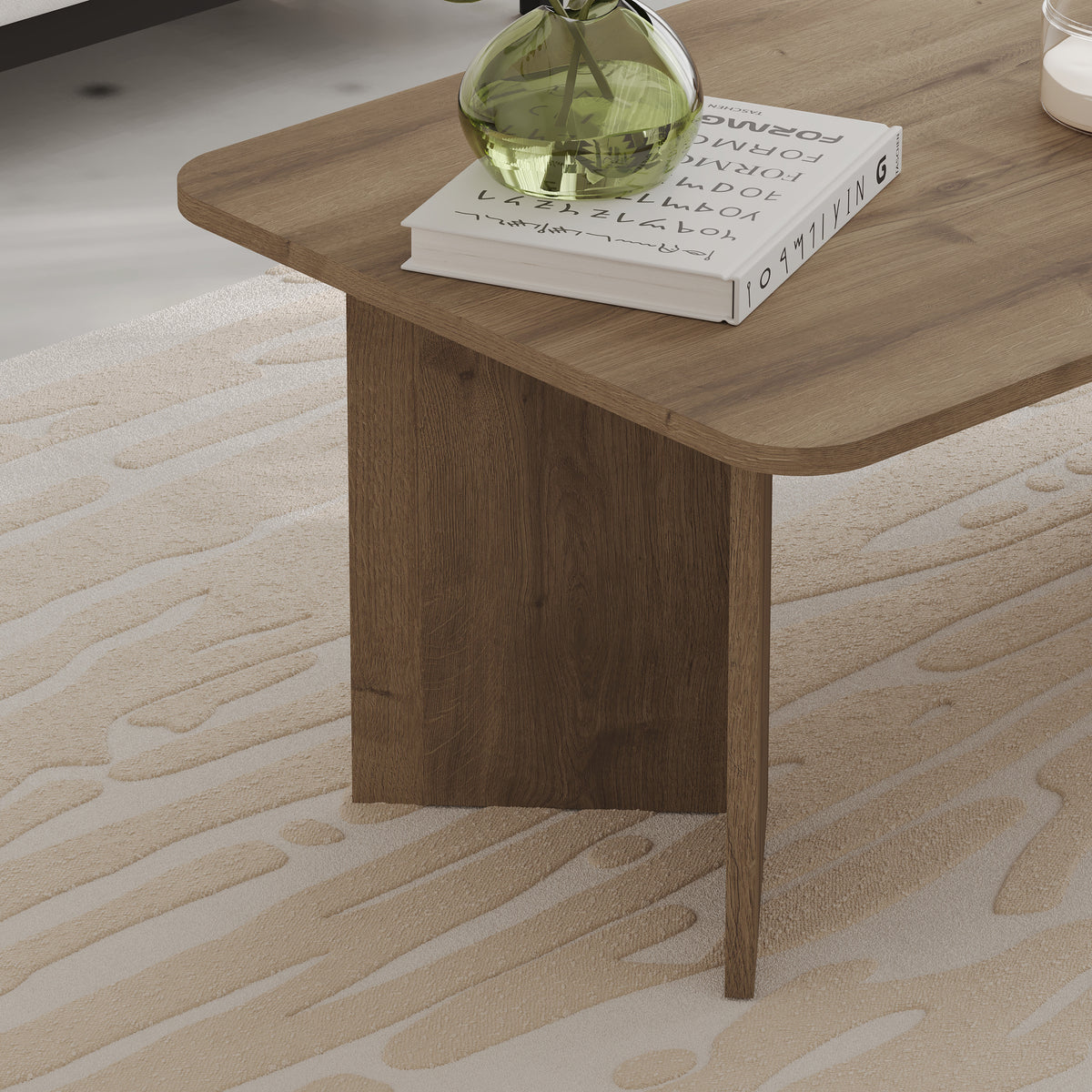 Sarnby 100cm Rectangular Coffee Table with Twin Panel Base — Natural Oak, image 2