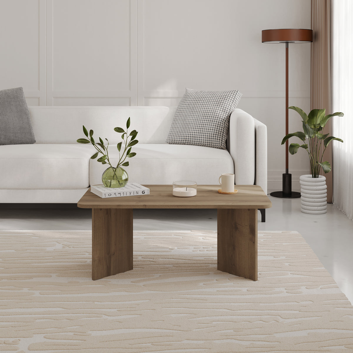 Sarnby 100cm Rectangular Coffee Table with Twin Panel Base — Natural Oak, image 3