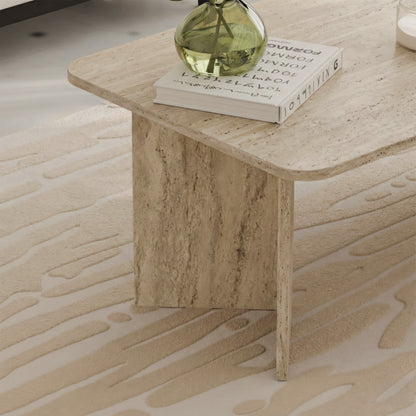 Sarnby 100cm Rectangular Coffee Table with Twin Panel Base — Travertine, image 2