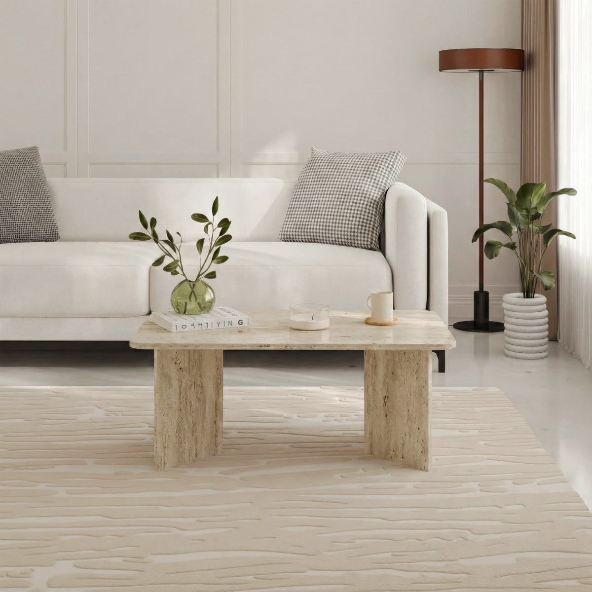 Sarnby 100cm Rectangular Coffee Table with Twin Panel Base — Travertine, image 3