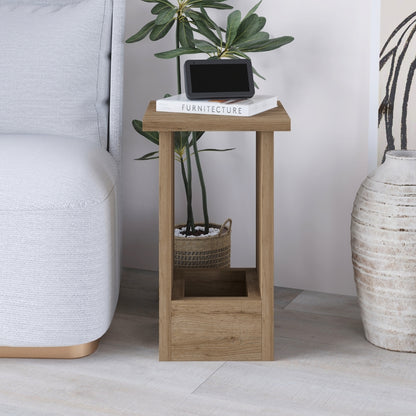 Tasos Compact Side Table with Storage – Narrow Oak End Table for Sofa, Bedside or Living Room
