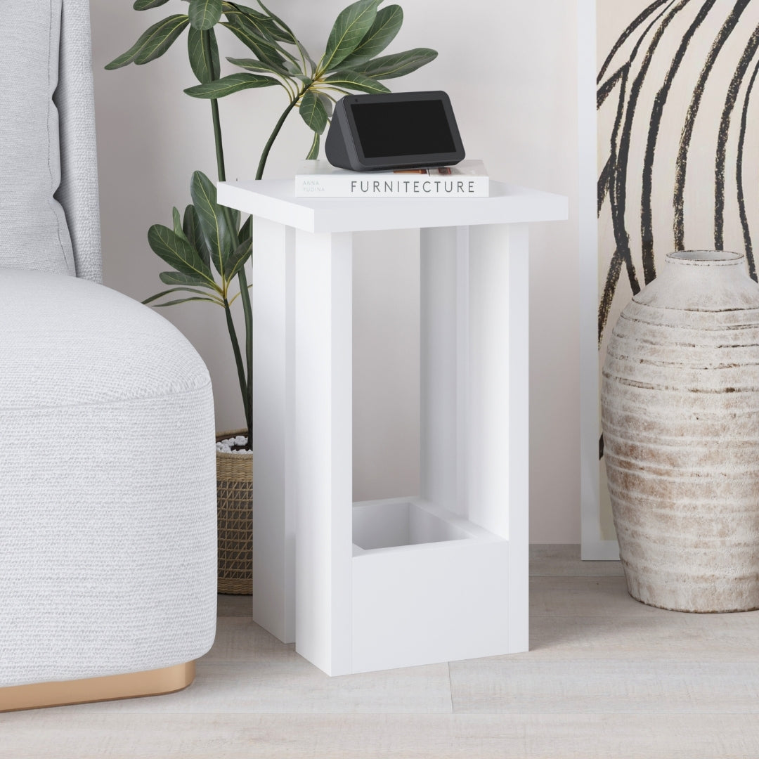 Tasos Compact Side Table with Storage – Narrow Oak End Table for Sofa, Bedside or Living Room