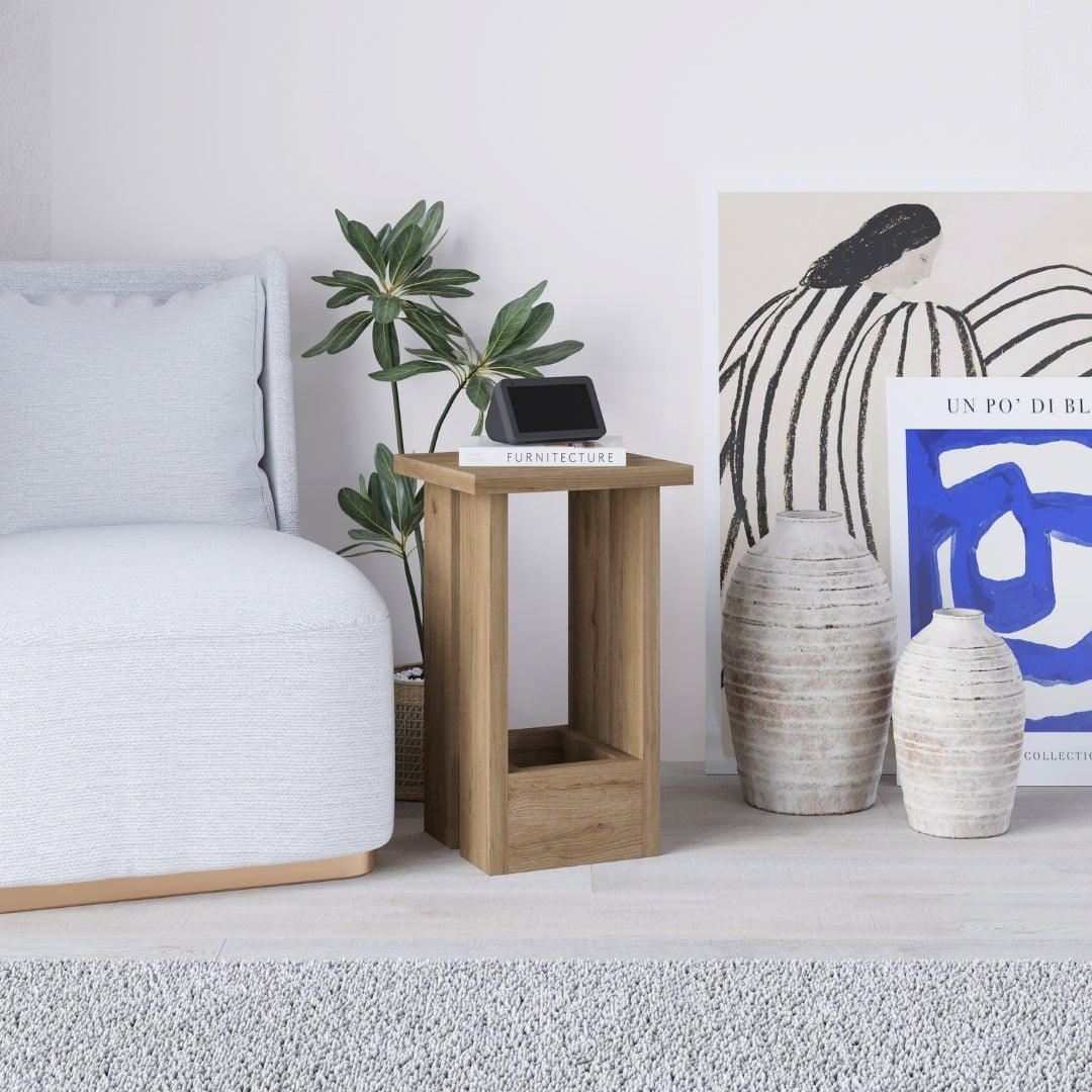 Tasos Compact Side Table with Storage – Narrow Oak End Table for Sofa, Bedside or Living Room