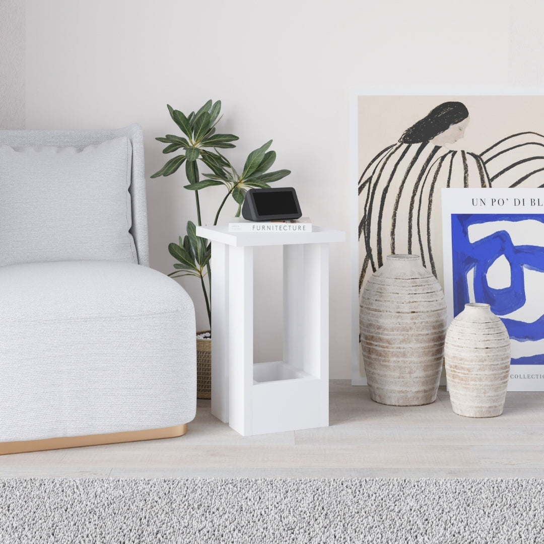 Tasos Compact Side Table with Storage – Narrow Oak End Table for Sofa, Bedside or Living Room