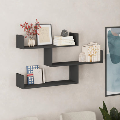 Snerra 119 cm 3-Tier Wall-Mounted Shelf Unit — Anthracite Grey, image 1