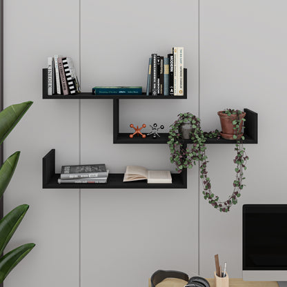 Snerra 119 cm 3-Tier Wall-Mounted Shelf Unit — Black Wood, image 1