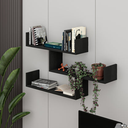 Snerra 119 cm 3-Tier Wall-Mounted Shelf Unit — Black Wood, image 3