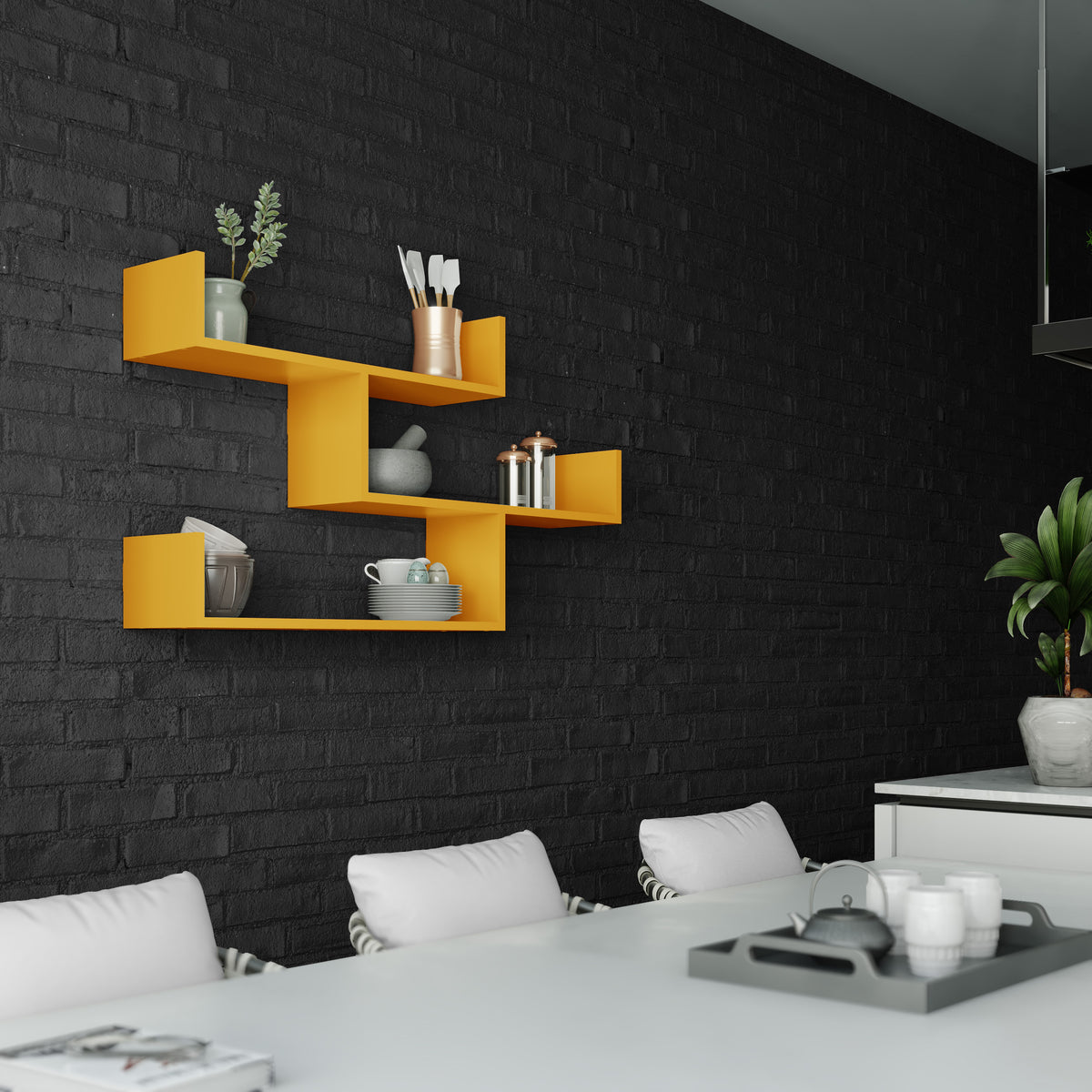 Snerra 119 cm 3-Tier Wall-Mounted Shelf Unit — Mustard, image 2