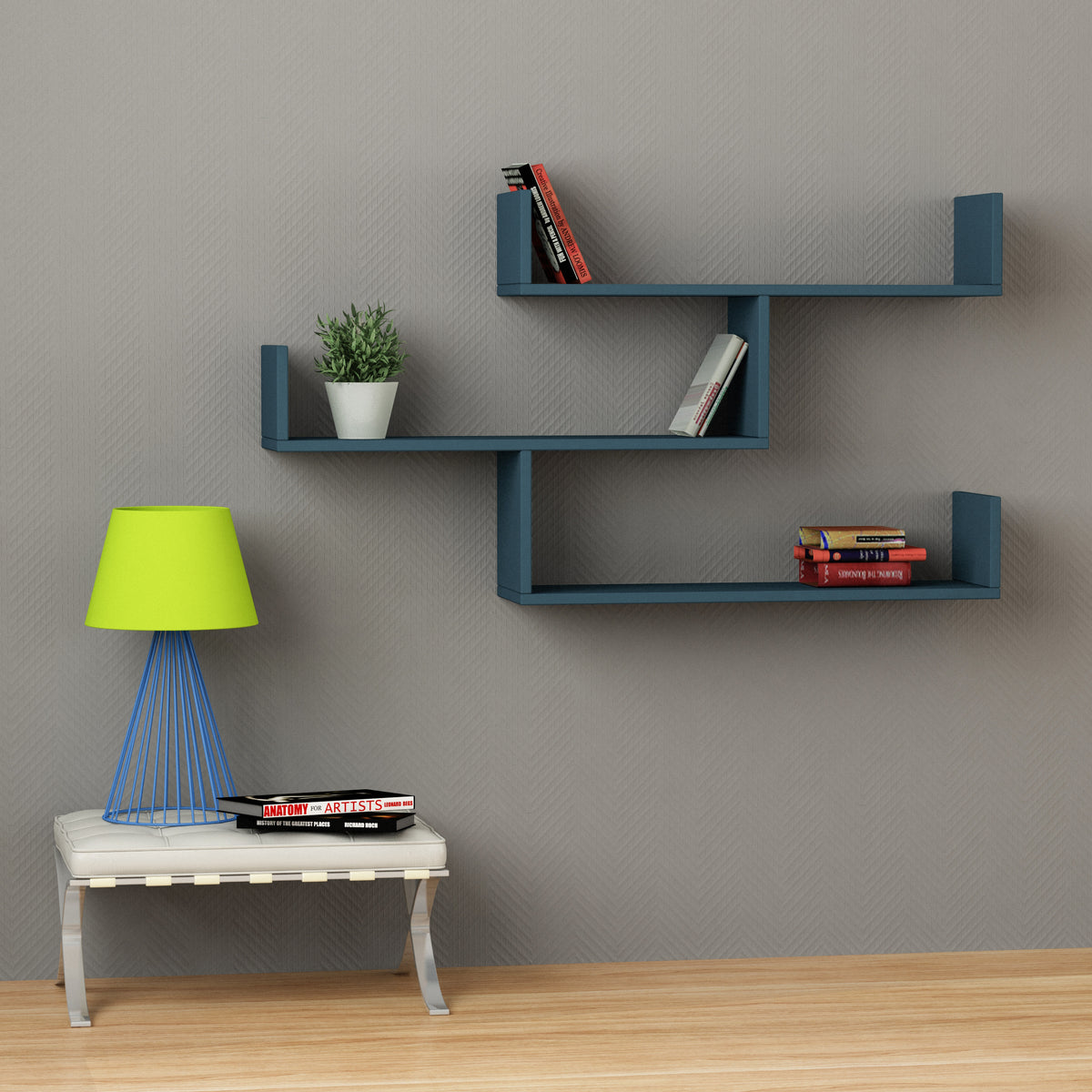 Snerra 119 cm 3-Tier Wall-Mounted Shelf Unit — Turquoise, image 1
