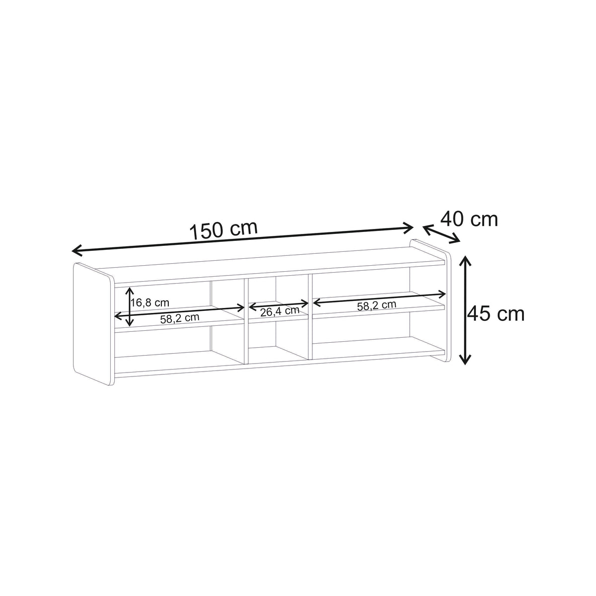 Stenmo 150cm Open TV Unit with 6 Shelves, Two-Tone Finish — Whiskey Oak, Travertine, image 7