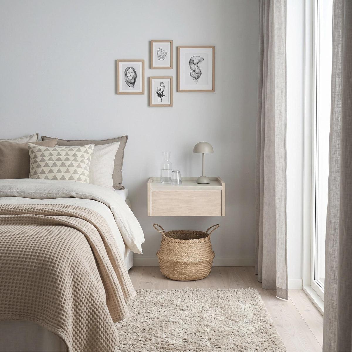 Svaldo 42cm Floating Bedside Table with Drawer — Sonoma Oak, Sandstone, image 1