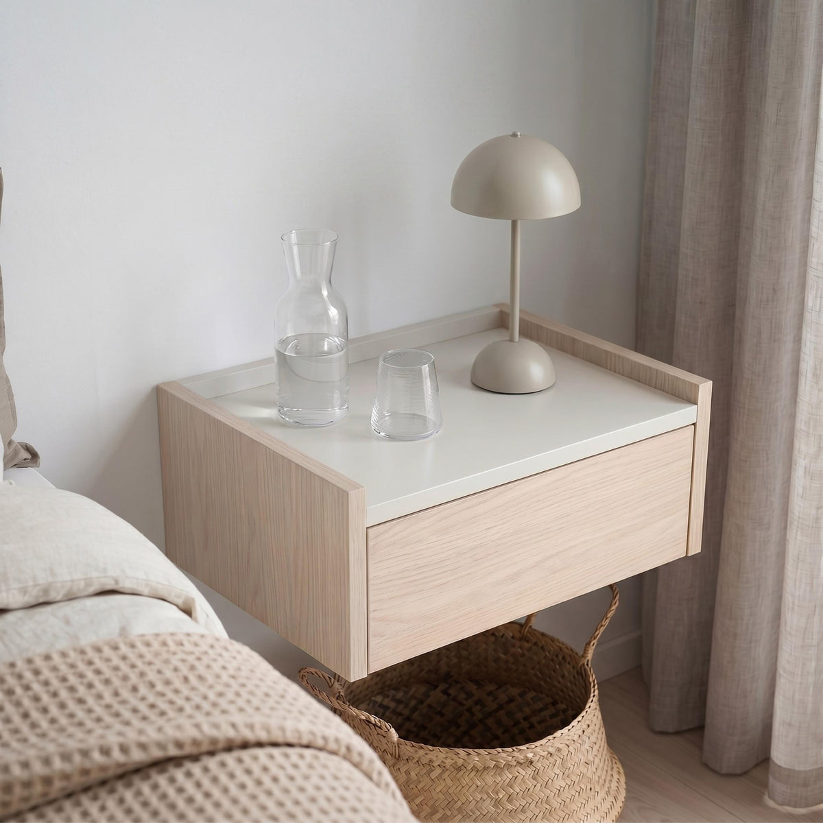 Svaldo 42cm Floating Bedside Table with Drawer — Sonoma Oak, Sandstone, image 4