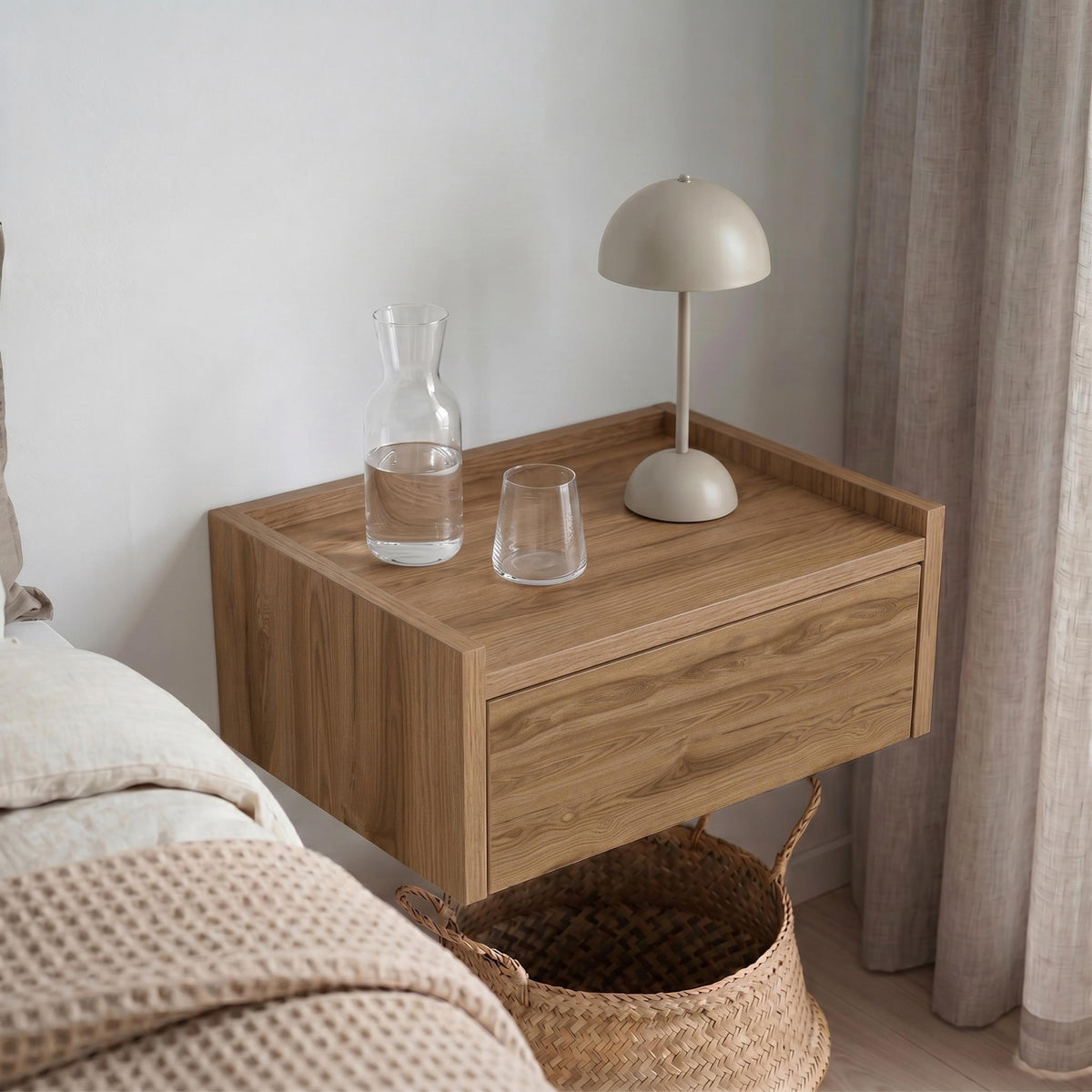 Svaldo 42cm Floating Bedside Table with Drawer — Whiskey Oak, image 4