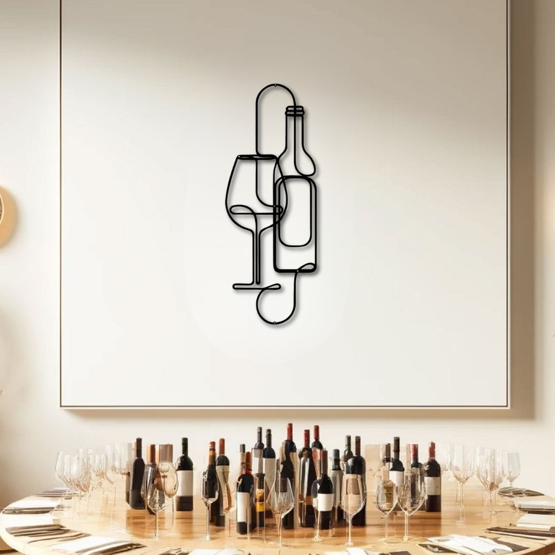 Wine & Glass Metal Wall Art – 3D Minimal Bottle and Glass Decor | 2 Size Options