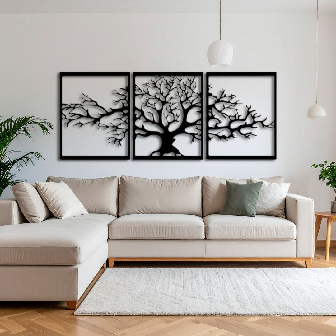 Tree of Life Metal Wall Art – 3 Panel 3D Nature-Inspired Decor | 3 Sizes Available