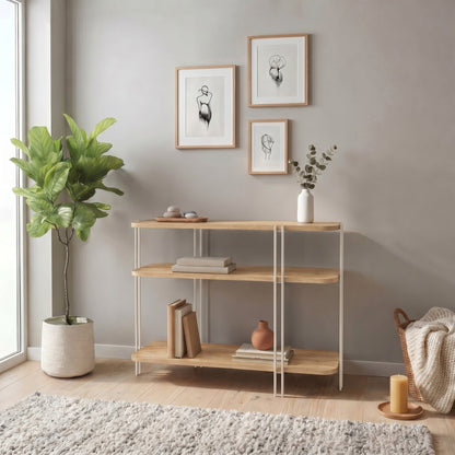 Tisvo 92cm 3-Tier Open Console Table with Metal Frame — Oak, image 1