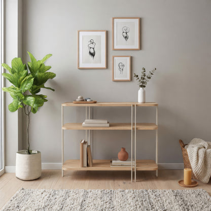 Tisvo 92cm 3-Tier Open Console Table with Metal Frame — Oak, image 2