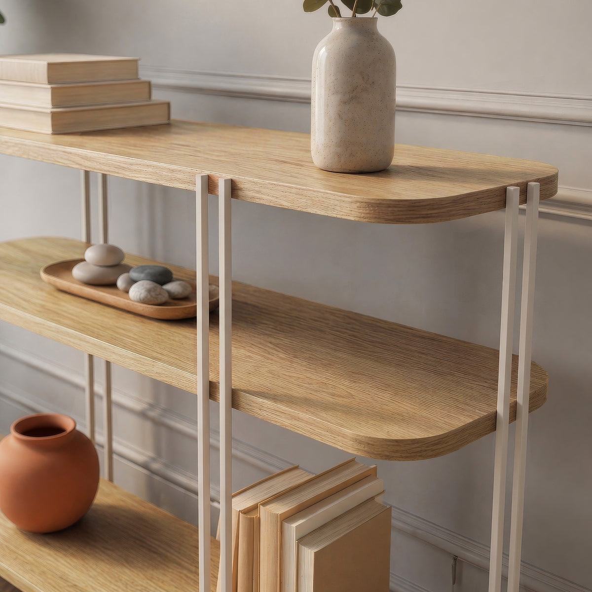 Tisvo 92cm 3-Tier Open Console Table with Metal Frame — Oak, image 3