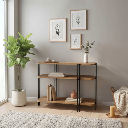 Tisvo 92cm 3-Tier Open Console Table with Metal Frame — Whiskey Oak, image 1