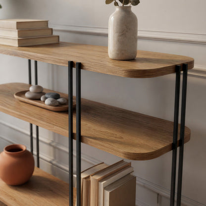 Tisvo 92cm 3-Tier Open Console Table with Metal Frame — Whiskey Oak, image 3