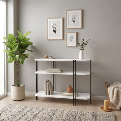 Tisvo 92cm 3-Tier Open Console Table with Metal Frame — White, image 1