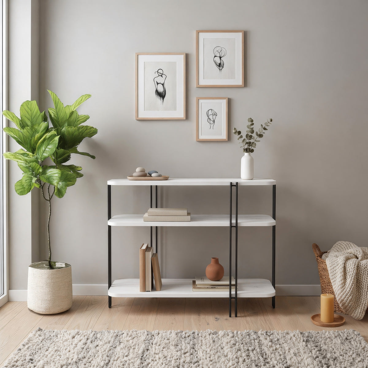 Tisvo 92cm 3-Tier Open Console Table with Metal Frame — White, image 2
