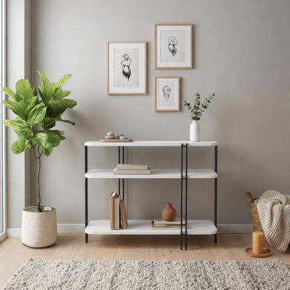 Tisvo 92cm 3-Tier Open Console Table with Metal Frame — White, image 2