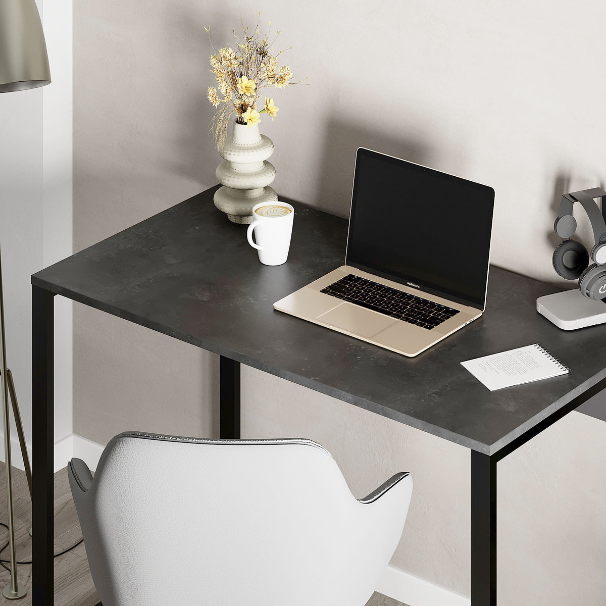 Tollek 100/110 cm Desk with 18 mm Top and Metal Legs — Retro Grey & Silky Black (110 cm), image 2