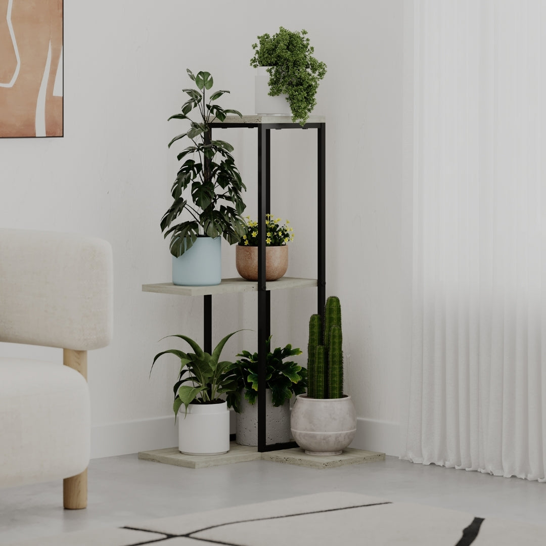 Vetra 3-Tier Plant Stand – Corner or Straight Setup, Stylish Metal Frame in Sage Green, Stone or Beige