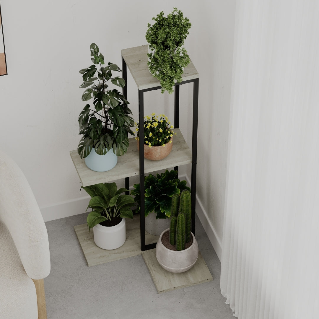 Vetra 3-Tier Plant Stand – Corner or Straight Setup, Stylish Metal Frame in Sage Green, Stone or Beige