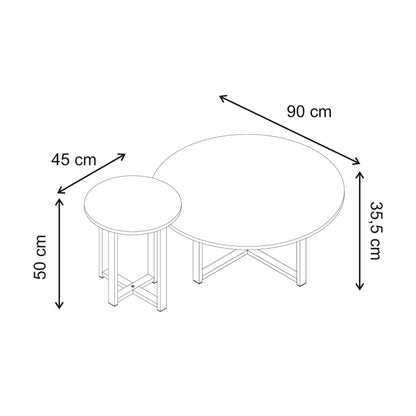 Trelvo 90cm Round Coffee & Side Table Set with Metal Cross Base — Oak, image 5