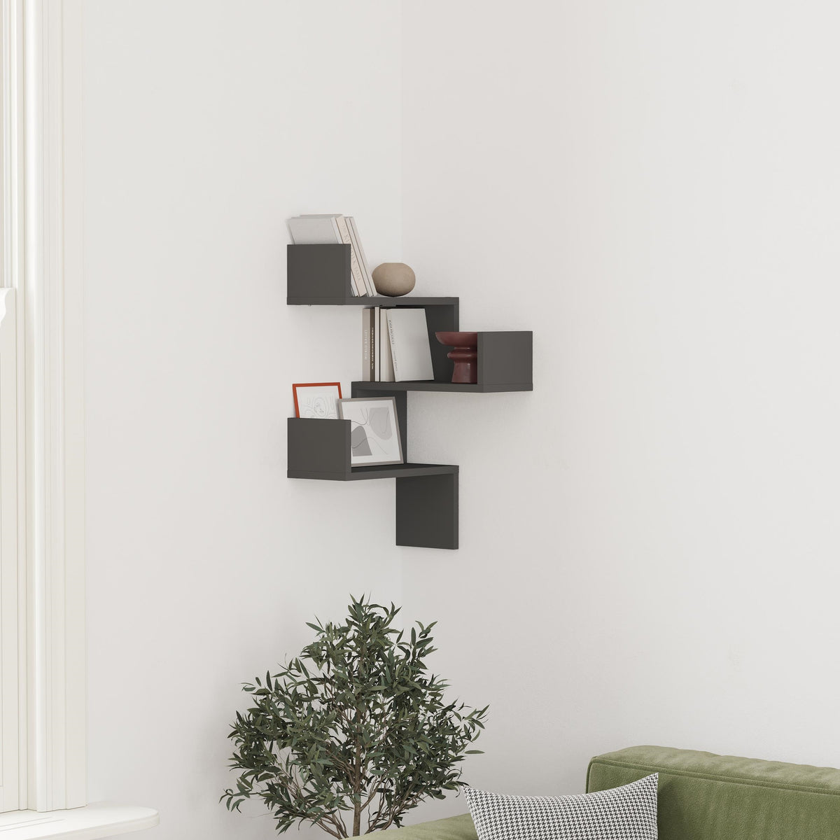 Ulvra 40 cm Zigzag Corner Wall Shelf, 3 Tiers — Anthracite, image 2