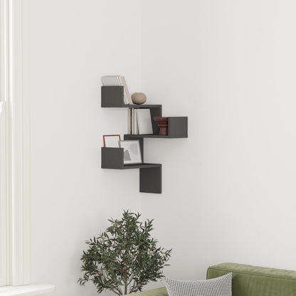 Ulvra 40 cm Zigzag Corner Wall Shelf, 3 Tiers — Anthracite, image 2