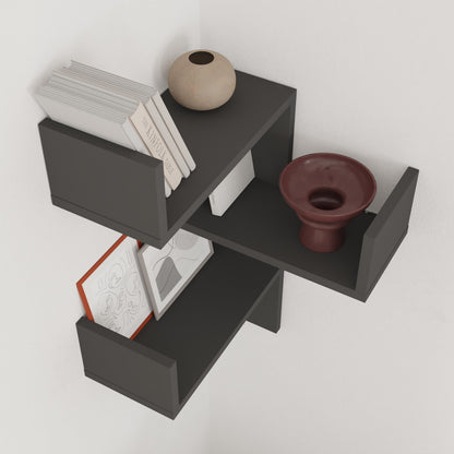 Ulvra 40 cm Zigzag Corner Wall Shelf, 3 Tiers — Anthracite, image 5