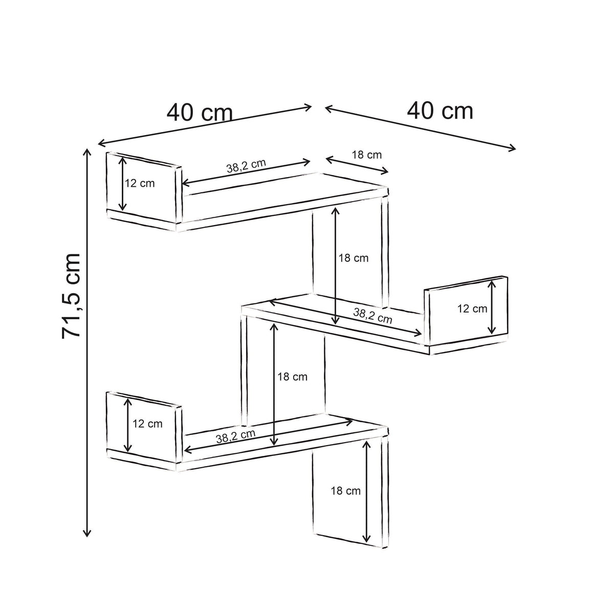 Ulvra 40 cm Zigzag Corner Wall Shelf, 3 Tiers — White, image 2