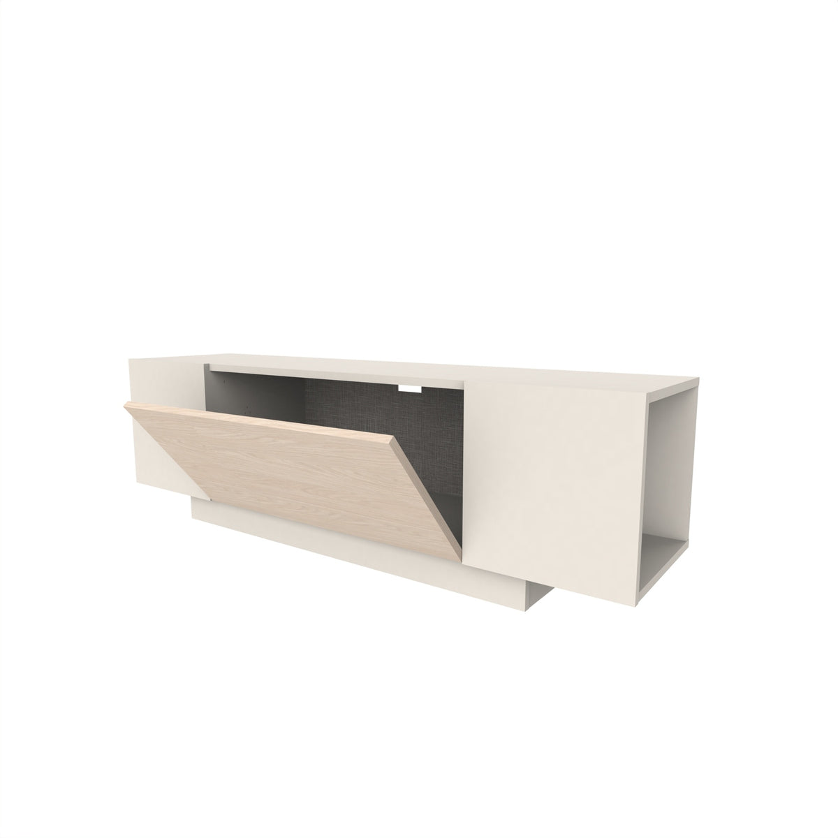 Valdre 150cm TV Unit with 2 Cupboards and Open Shelf, Plinth Base — Sandstone, Sonoma Oak, White, image 4