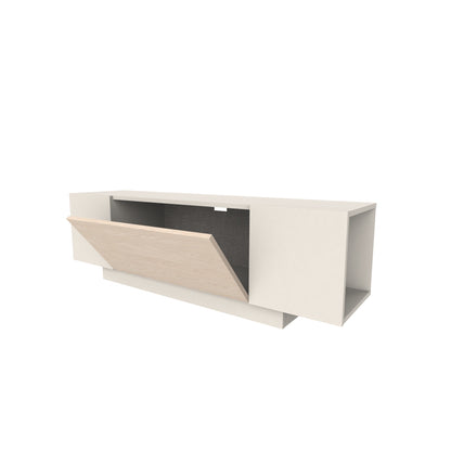 Valdre 150cm TV Unit with 2 Cupboards and Open Shelf, Plinth Base — Sandstone, Sonoma Oak, White, image 4