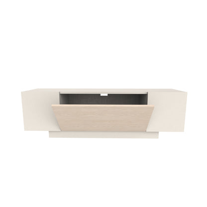 Valdre 150cm TV Unit with 2 Cupboards and Open Shelf, Plinth Base — Sandstone, Sonoma Oak, White, image 5